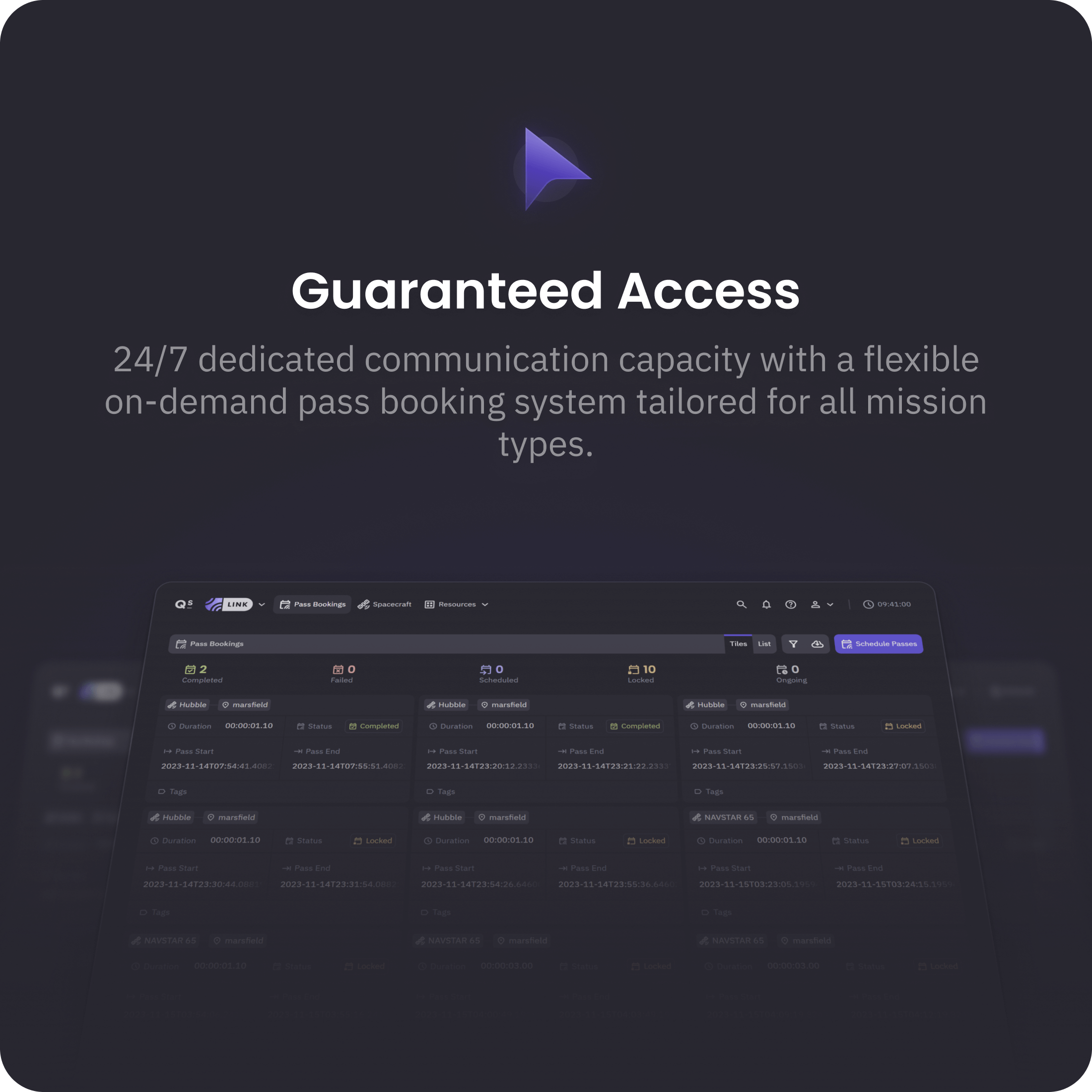 Guaranteed access - 24/7 dedicated communication capacity with a flexible on-demand pass booking system tailored for all mission types.