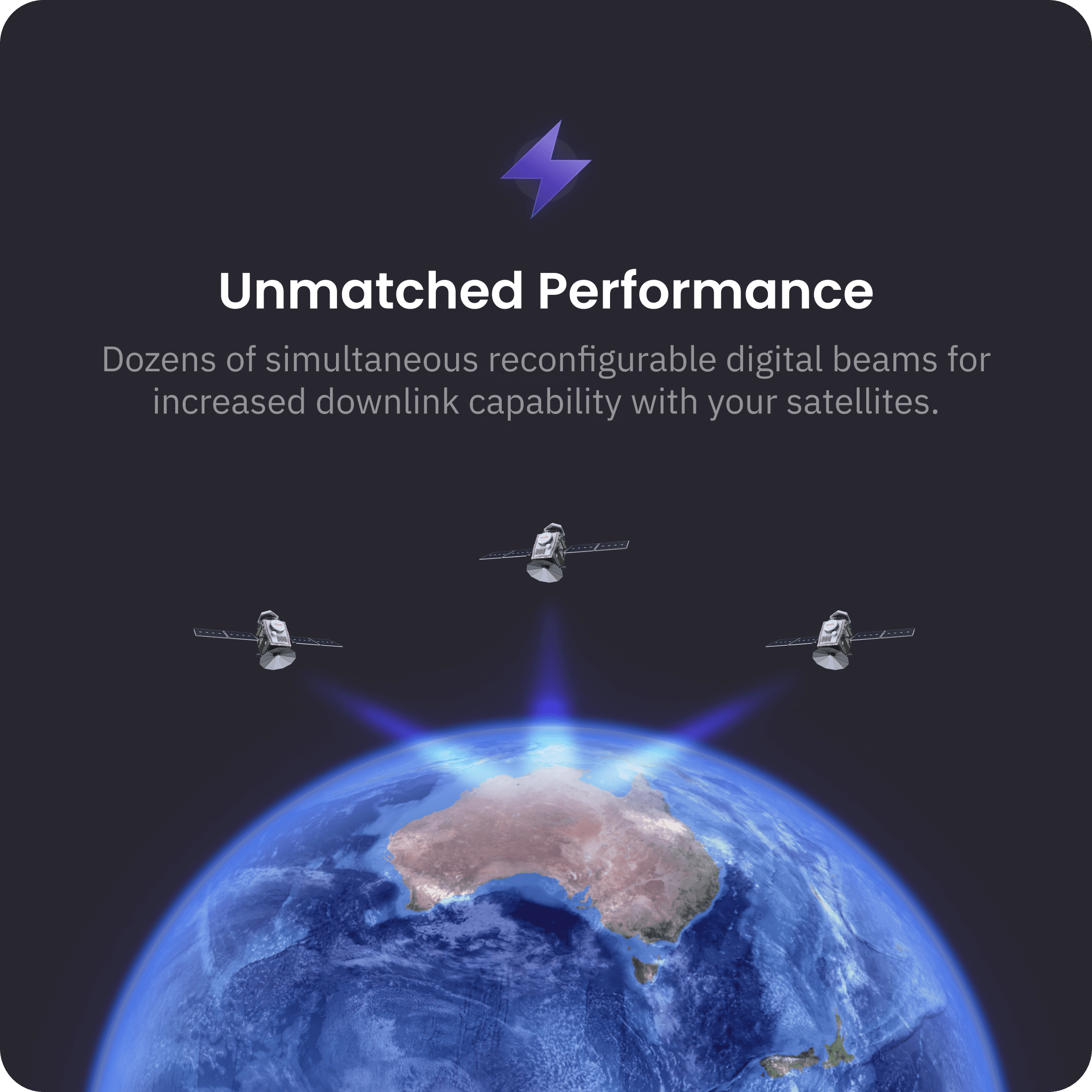 Unmatched performance - Dozens of simultaneous reconfigurable digital beams for increased downlink capability with your satellites.