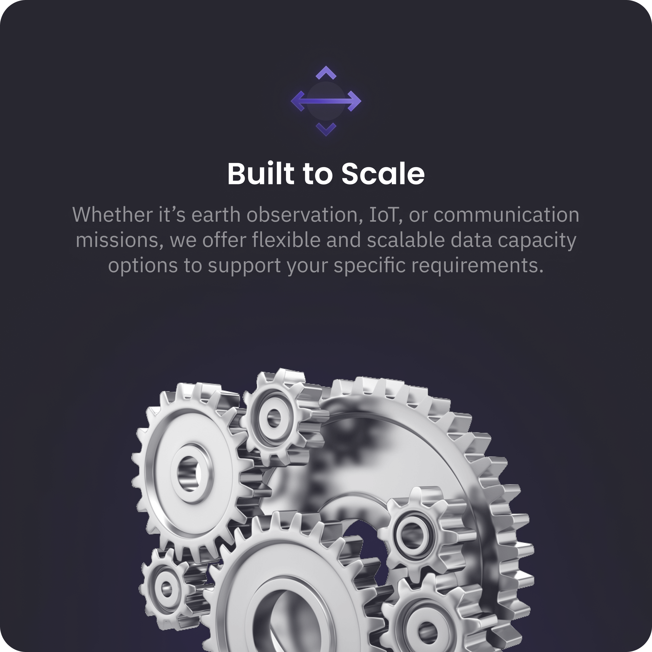 Built to scale - Whether it's earth observation, Internet of things (IoT), or communication missions, we offer flexible and scalable data capacity options to support your specific requirements.